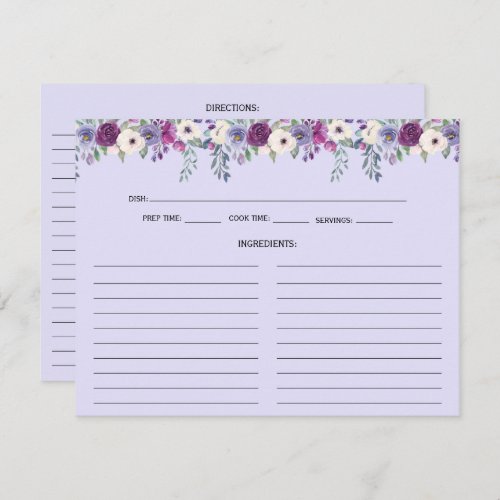 Lavender Purple Pink Floral Recipe Cards