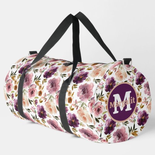 Lavender Purple Pink Floral Roses Large Duffle Bag