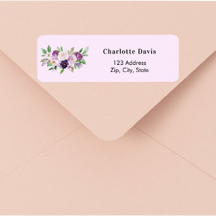 Lavender purple pink roses flowers return address label