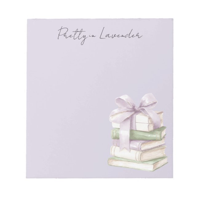 Lavender Purple Pistachio Green Books Notepad (Front)