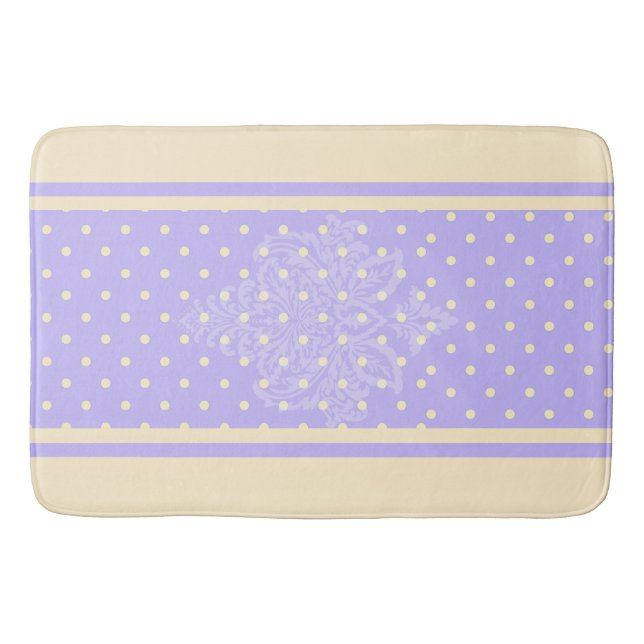 Lavender purple polka dots and yellow  bath mat (Front)