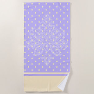 Lavender purple polka dots and yellow beach towel