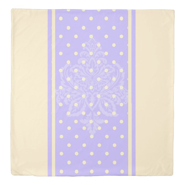 Lavender purple polka dots and yellow duvet cover (Front)