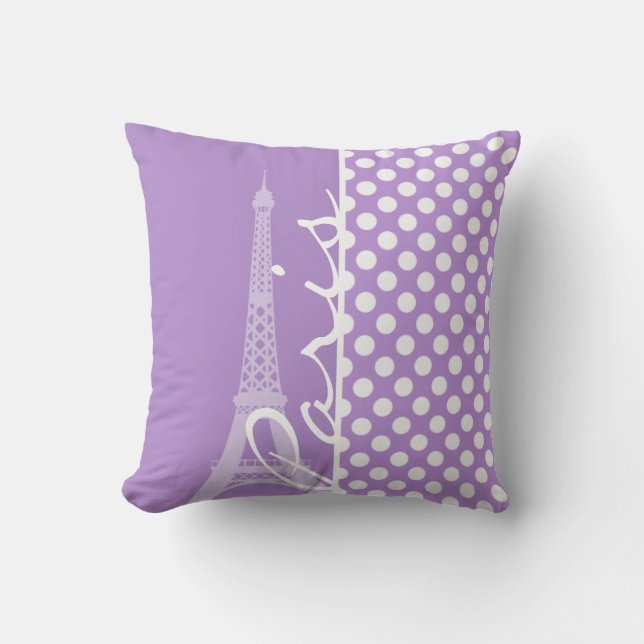 Lavender Purple Polka Dots; Paris Throw Pillow (Front)