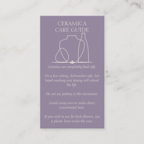 Lavender Purple Pottery Vases Care Instruction Business Card