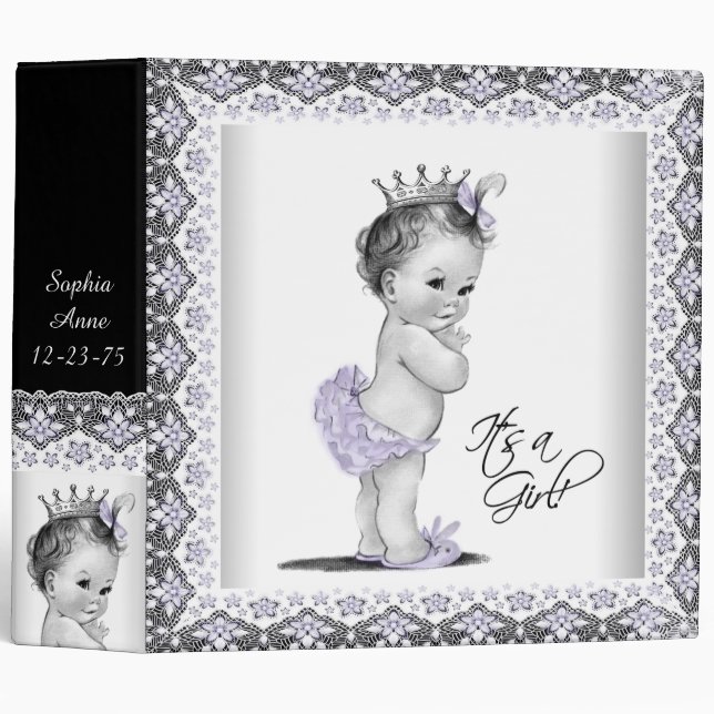 Lavender Purple Princess Baby Notebook 3 Ring Binder (Front/Spine)