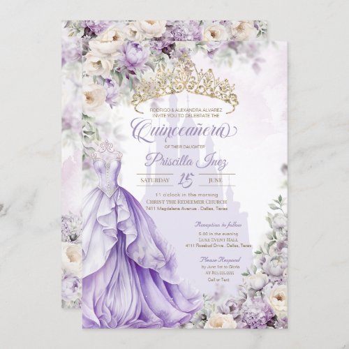 Lavender Purple Princess Fairytale Quinceaera Invitation