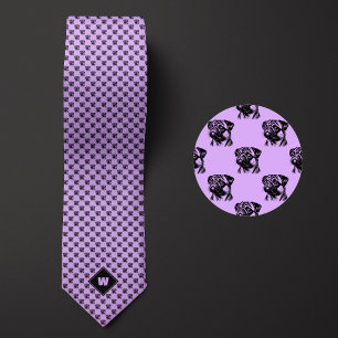 Lavender Purple Pug Pattern Neck Tie