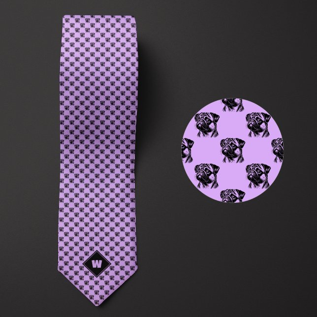 Lavender Purple Pug Pattern Neck Tie (Creator Uploaded)