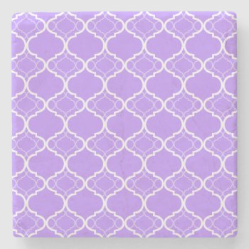 Lavender Purple Quatrefoil Geometric Pattern Stone Coaster by VintageDesignsShop at Zazzle
