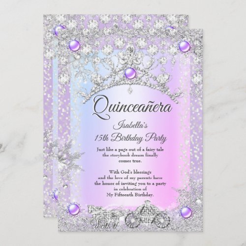 Lavender purple Quinceanera 15th Winter Carriage  Invitation