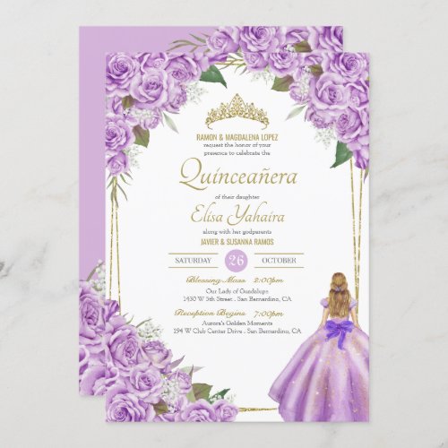 Lavender Purple Quinceanera Elegant Rose Floral Invitation