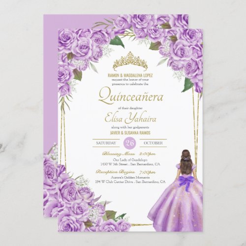 Lavender Purple Quinceanera Elegant Rose Floral Invitation