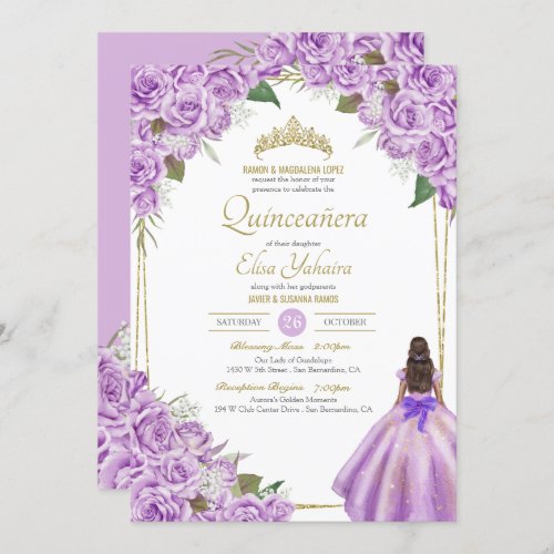 Lavender Purple Quinceanera Elegant Rose Floral Invitation