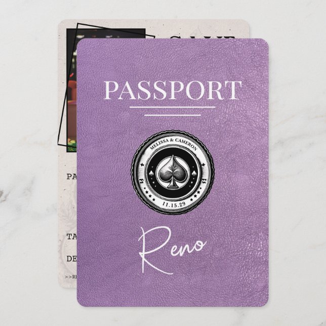 Lavender Purple Reno Passport Save The Date (Front/Back)
