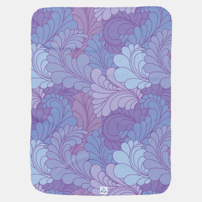 Lavender Purple Retro Floral Paisley Feathers Receiving Blanket (Back)