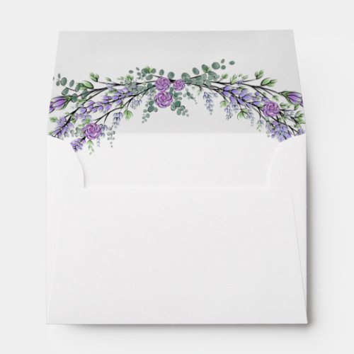 Lavender Purple Rose and Eucalyptus Envelope