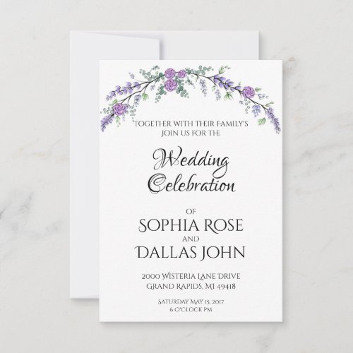 Lavender Purple Rose and Eucalyptus Invitation