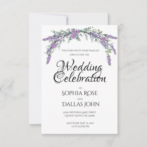 Lavender Purple Rose and Eucalyptus Invitation