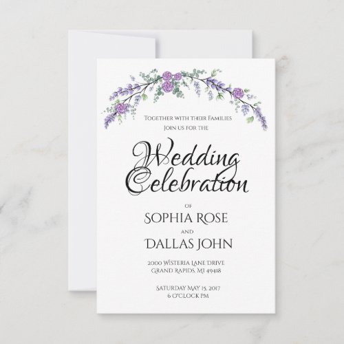 Lavender Purple Rose and Eucalyptus Invitation