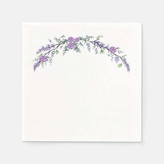 Lavender Purple Rose and Eucalyptus Napkins (Front)