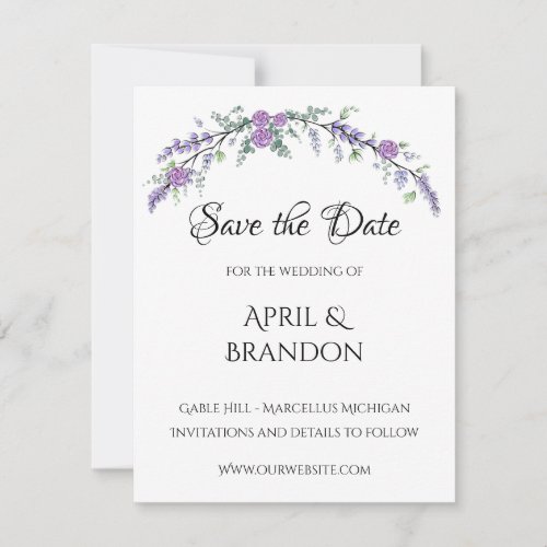 Lavender Purple Rose and Eucalyptus Save The Date