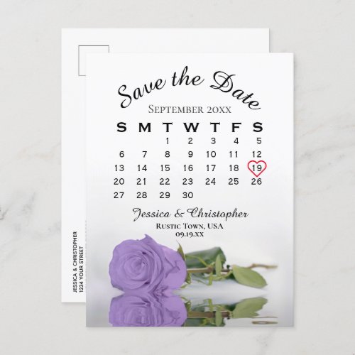 Lavender Purple Rose Calendar Save the Date Announcement Postcard