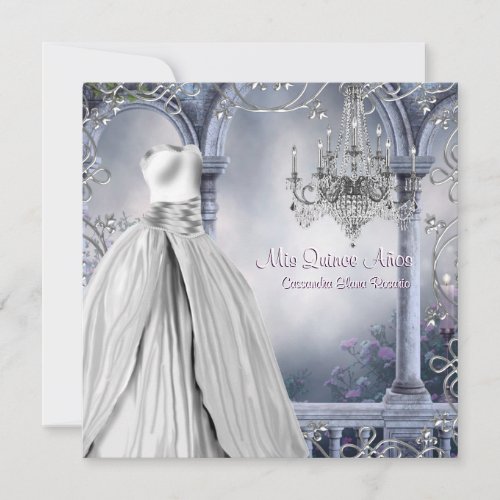 Lavender Purple Rose Chandelier Quinceanera Announcements