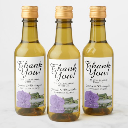 Lavender Purple Rose Chic Wedding Thank You Mini Wine Label