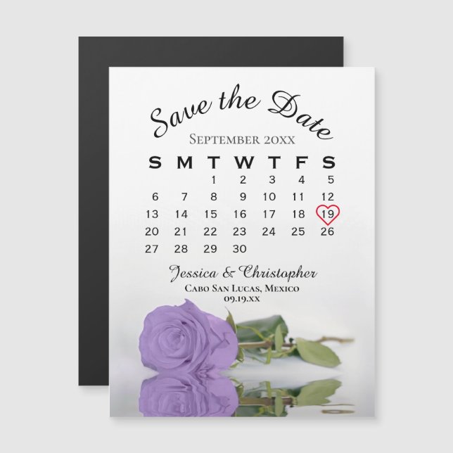 Lavender Purple Rose Save the Date Calendar Magnet (Front/Back)