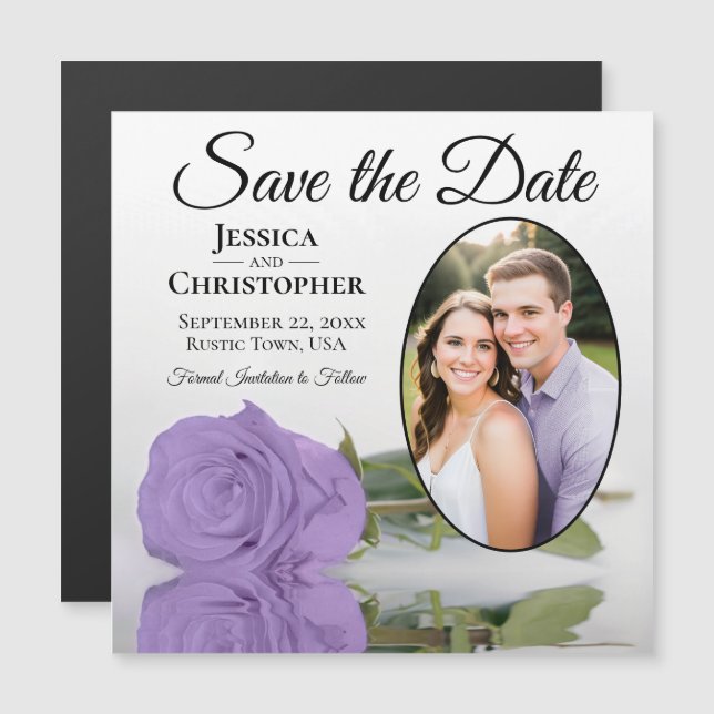 Lavender Purple Rose Save The Date Photo Magnet (Front/Back)