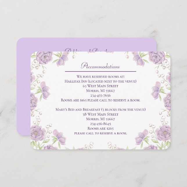Lavender Purple Rose Wedding Enclosure Card (Front/Back)