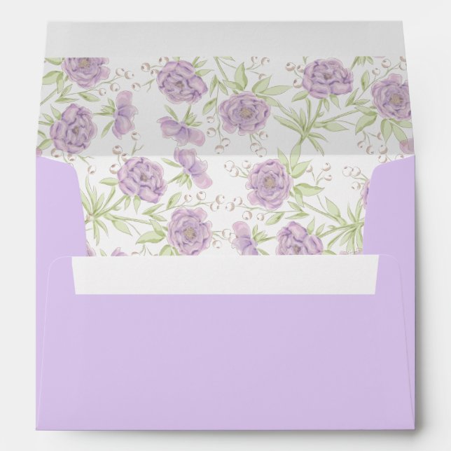Lavender Purple Rose Wedding Envelope (Back (Bottom))