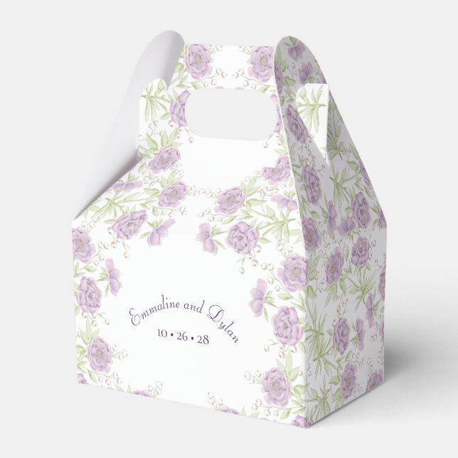 Lavender Purple Rose Wedding Favor Boxes (Front Side)