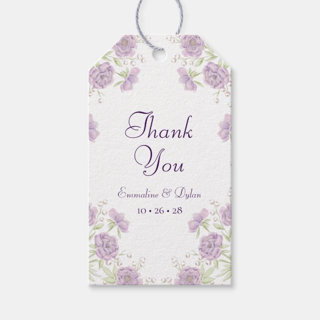 Lavender Purple Rose Wedding Gift Tags (Front)