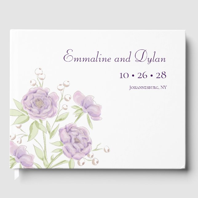 Lavender Purple Rose Wedding Guest Book (Front)