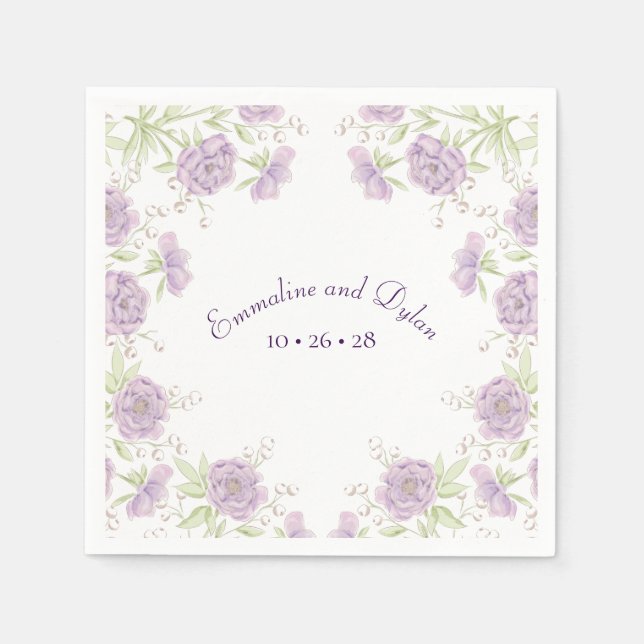 Lavender Purple Rose Wedding Napkins (Front)
