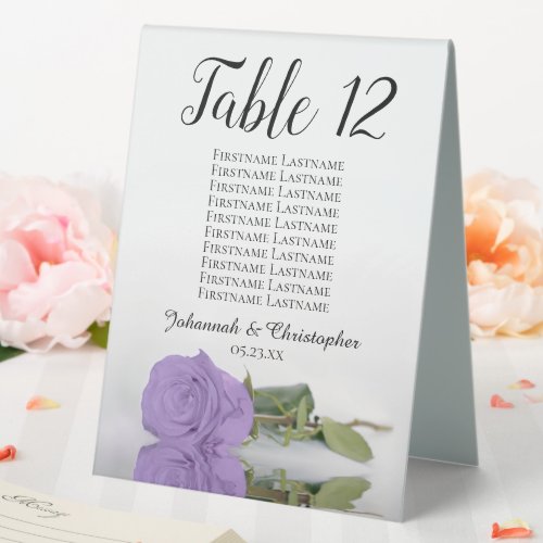 Lavender Purple Rose Wedding Number Seating Chart Table Tent Sign