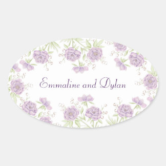 Lavender Purple Rose Wedding Oval Sticker
