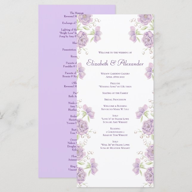 Lavender Purple Rose Wedding Programs (Front/Back)