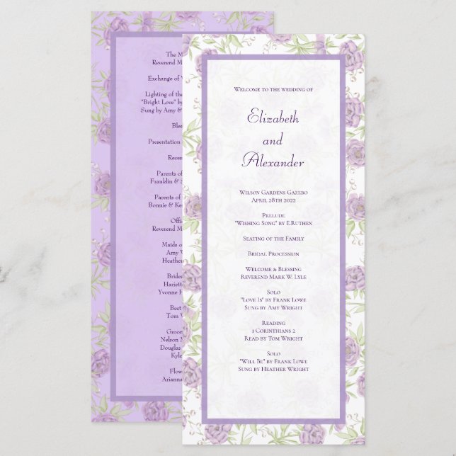 Lavender Purple Rose Wedding Programs (Front/Back)