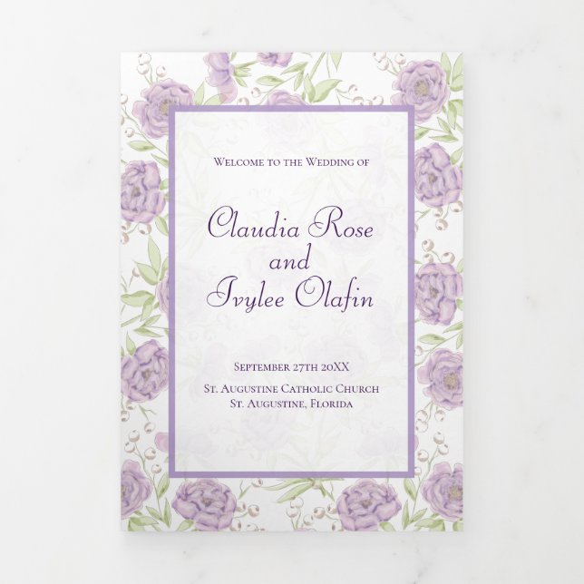 Lavender Purple Rose Wedding Programs (Cover)