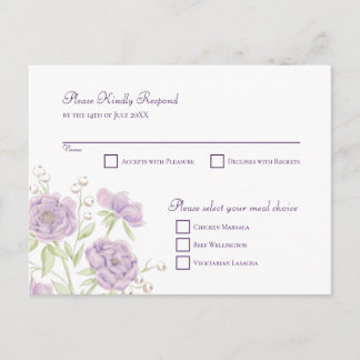 Lavender Purple Rose Wedding RSVP Reply Holiday Postcard