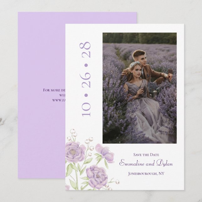 Lavender Purple Rose Wedding Save the Date Invitation (Front/Back)