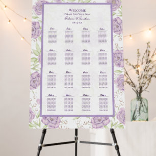 Lavender Purple Rose Wedding Seating Chart Foam Board