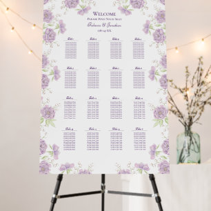 Lavender Purple Rose Wedding Seating Chart Foam Board