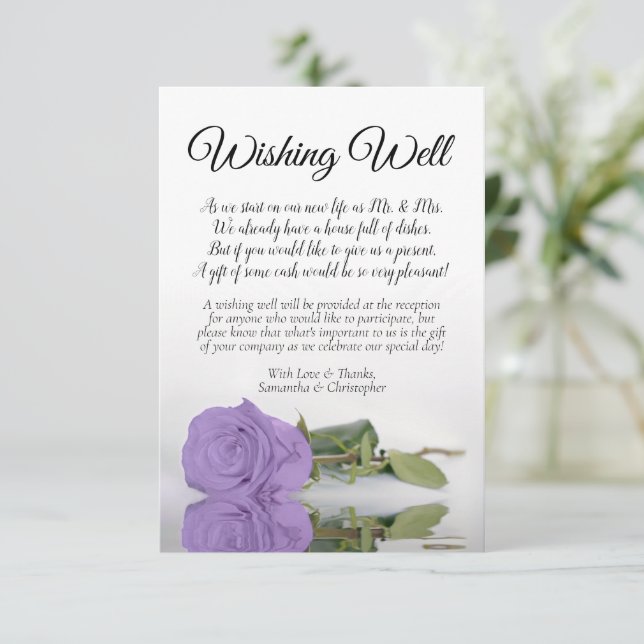 Lavender Purple Rose Wedding Wishing Well Poem Enclosure Card (Standing Front)