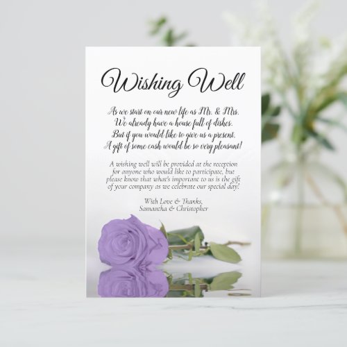 Lavender Purple Rose Wedding Wishing Well Poem Enclosure Card