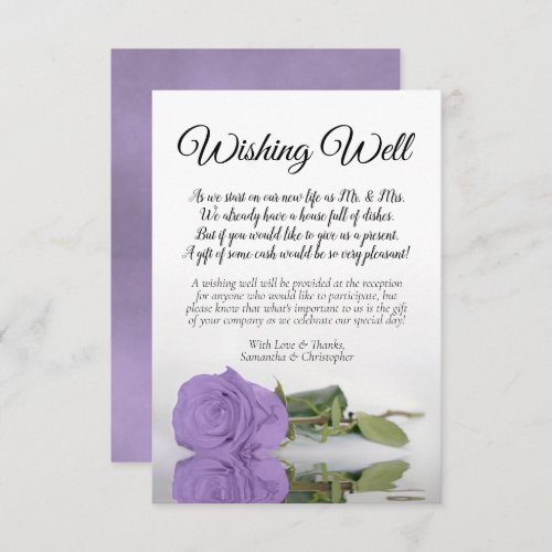 Lavender Purple Rose Wedding Wishing Well Poem Enclosure Card