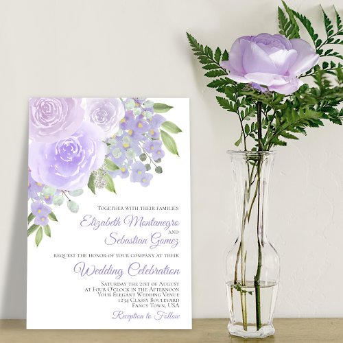 Lavender Purple Roses  Blossoms Elegant Wedding Invitation